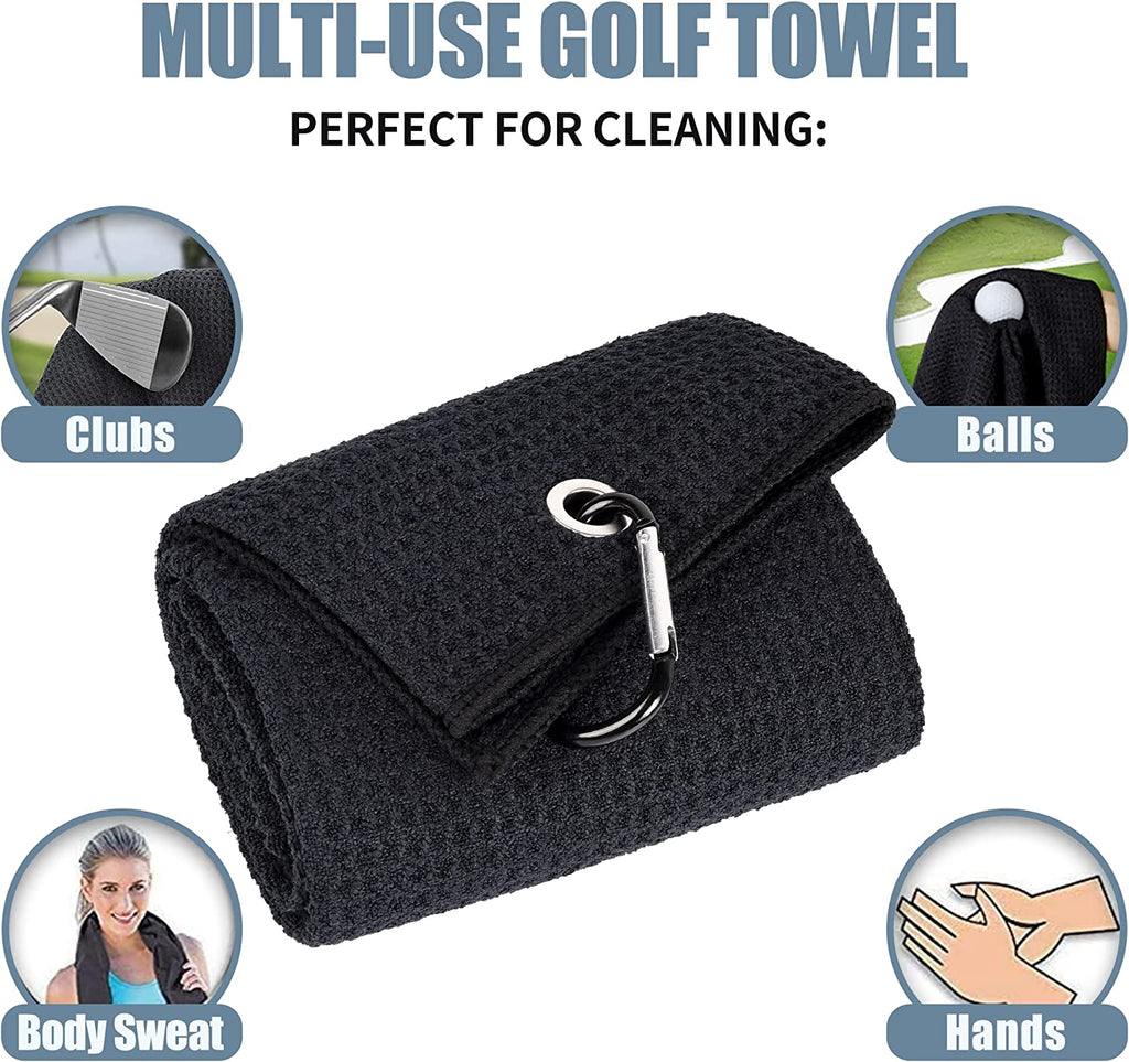 Golf Towels - Microfiber Waffle Pattern Tri-Fold, Brush Tool Kit with Club Groove Cleaner with Retractable Cord and Clip, for Men Women, Golf Gift
