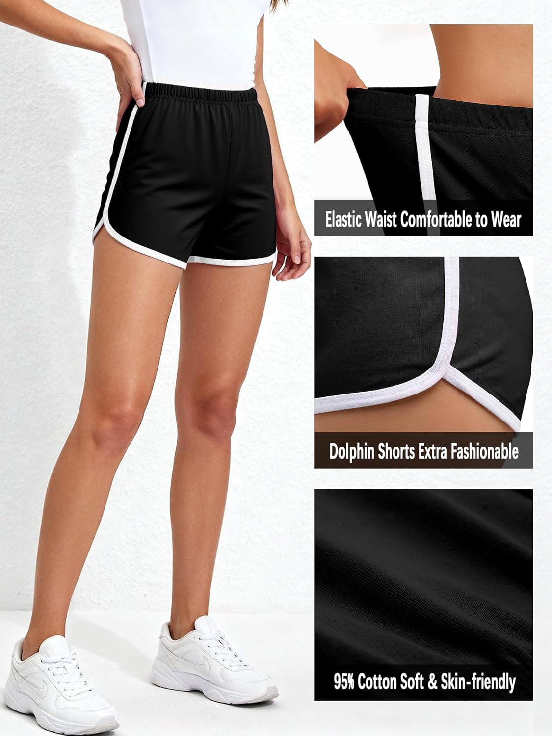 Women'S Cotton Gym Yoga Summer Running Active Dance Elastic Shorts, Pack of 2