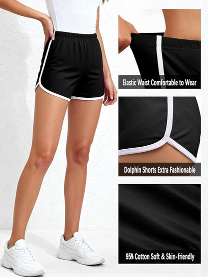 Women'S Cotton Gym Yoga Summer Running Active Dance Elastic Shorts, Pack of 2