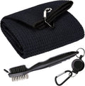 Golf Towels - Microfiber Waffle Pattern Tri-Fold, Brush Tool Kit with Club Groove Cleaner with Retractable Cord and Clip, for Men Women, Golf Gift