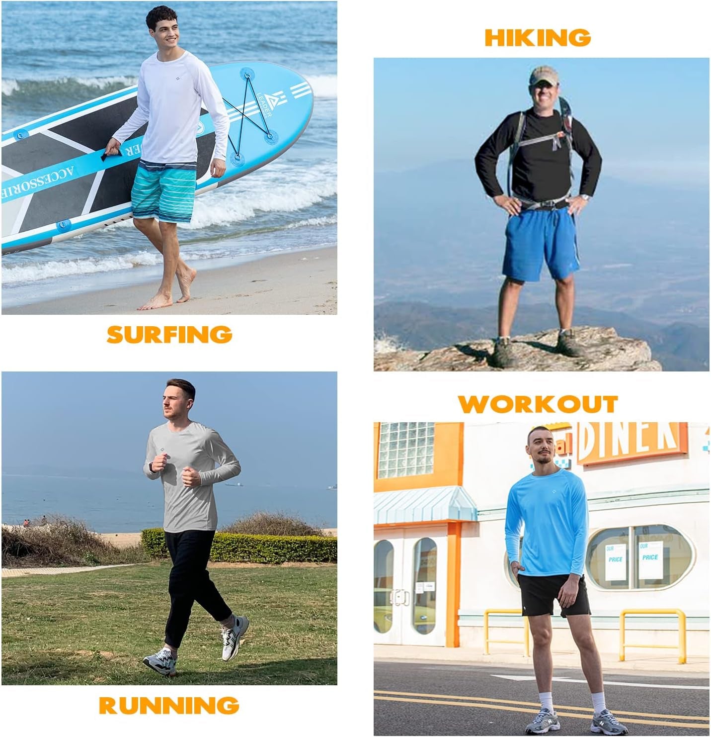 Men'S Rash Guard Shirts UPF 50+ Sun Protection Long Sleeve Shirts Quick Dry Lightweight