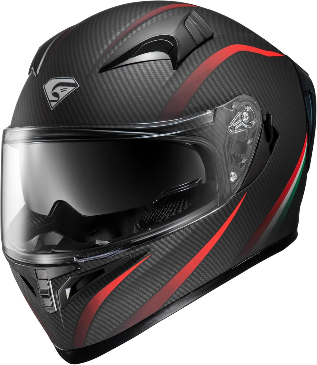 Full Face Motorcycle Helmet with Internal Tinted Visor & DOT Approved for Moped ATV Cruiser Scooter (Matt Red, X-Large)