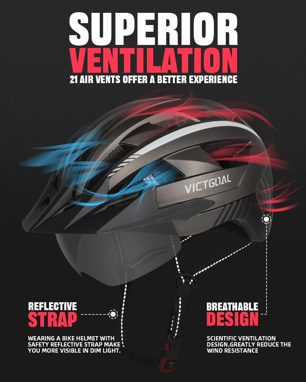 Bike Helmet with USB Rechargeable Rear Light Detachable Magnetic Goggles Removable Sun Visor Mountain & Road Bicycle Helmets for Men Women Adult Cycling Helmets